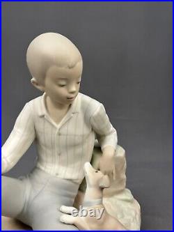 Large Lladro Boy with Puppy Dog on Large Rock 10X10