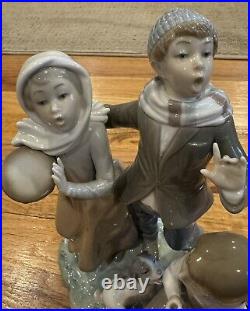 Large Lladro Christmas Carolers #1239 Glossy Porcelain Figurine Boy/Girl/Dog