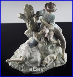 Large Lladro Group Figurine Lovers Eating Grapes by Tree Stump with Dog