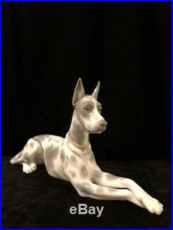 Large Lladro Harlequin #1068 Retired Porcelain Great Dane Dog Figurine No Box