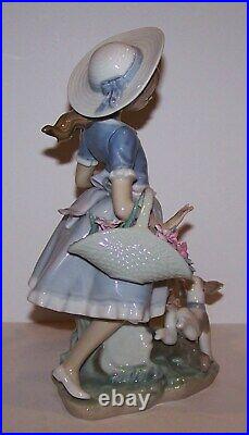 Large Retired Lladro 4920 Mirth In The Country Girl Running With Dog Figurine