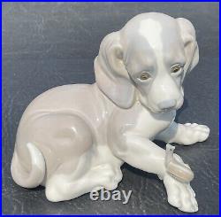 Large lladro figurine 1139. Adorable Beagle Puppy With Snail. Retired 1986