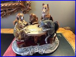 Large porcelain figurine with 5 dogs playing cards
