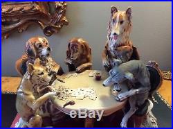 Large porcelain figurine with 5 dogs playing cards