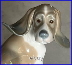 Lladro 1066 Bassett Basset Hound Puppy Dog looking backwards MWOB, RV$525