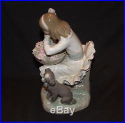 Lladro #1088 Girl with Flowers and Dog. Glossy. No box
