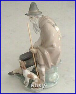 Lladro 1094 Beggar shepherd with begging puppy dog, new staff MIB, RV$685