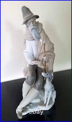 Lladro 1094 Old Shepherd with begging puppy dog. Pristine, no original box