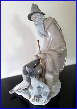 Lladro 1094 Old Shepherd with begging puppy dog. Pristine, no original box