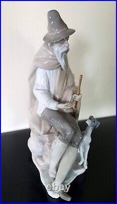 Lladro 1094 Old Shepherd with begging puppy dog. Pristine, no original box