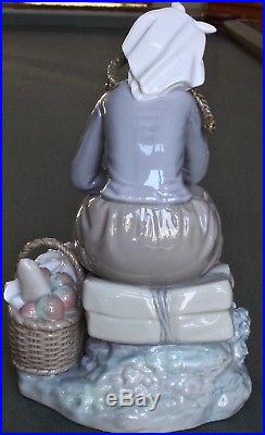 Lladro #1211 Girl With Dog- Girl Sitting With Basket Porcelain Fig Retired