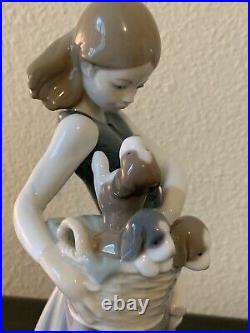 Lladro 1311 Girl with Puppies girl w little dogs on her hip