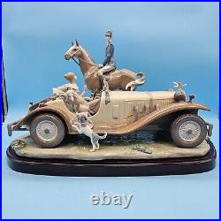 Lladro 1523 Happy Encounter- Woman Driving Man Horseback Dogs with Wood Base, Box