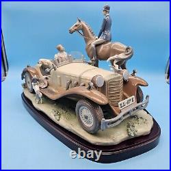 Lladro 1523 Happy Encounter- Woman Driving Man Horseback Dogs with Wood Base, Box