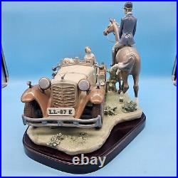 Lladro 1523 Happy Encounter- Woman Driving Man Horseback Dogs with Wood Base, Box