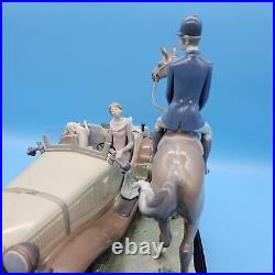 Lladro 1523 Happy Encounter- Woman Driving Man Horseback Dogs with Wood Base, Box