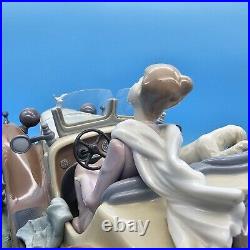 Lladro 1523 Happy Encounter- Woman Driving Man Horseback Dogs with Wood Base, Box