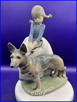 Lladro 1533 Figurine Not so Fast Girl Walking German Shepherd Dog Retired