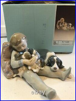 Lladro #1535-SWEET DREAMS, boy withdogs sleeping figurine in original box