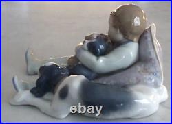 Lladro 1535 Sweet Dreams boy w 3 puppies & Momma dog looking on MIB, RV$270