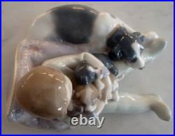 Lladro 1535 Sweet Dreams boy w 3 puppies & Momma dog looking on MIB, RV$270