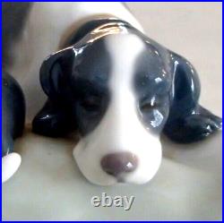 Lladro 1535 Sweet Dreams boy w 3 puppies & Momma dog looking on MIB, RV$270