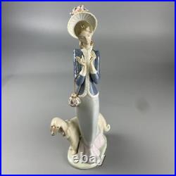 Lladro 1537 Walking With Dog Lady Figurine Doll