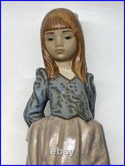 Lladro #2085 Rosita Girl Holding Rose Walking Dog Figure Gres Finish 14 Statue