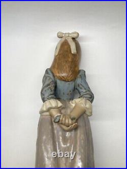 Lladro #2085 Rosita Girl Holding Rose Walking Dog Figure Gres Finish 14 Statue