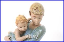 Lladro # 2187 Jealous Friend Gres Finish, Mother with Child & Dog, Retired 1995