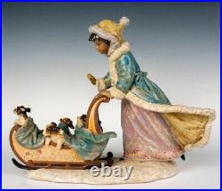 Lladro 2234M Playful Push Lladro Winter Eskimo Dogs Sleigh w Box