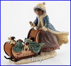 Lladro 2234M Playful Push Lladro Winter Eskimo Dogs Sleigh w Box