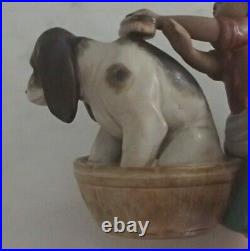 Lladro 2273 Bashful Bather girl washing basset dog in tub GRES MWOB, RV$300