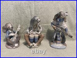 Lladro 3 Dog Set w Bongos & Guitar RARE Vintage Retired Near Mint Figurine Nice