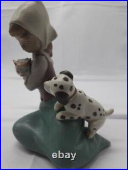 Lladro 355 Little Friskies Girl With Cat & Dog Mint