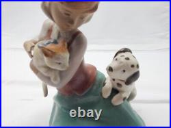 Lladro 355 Little Friskies Girl With Cat & Dog Mint