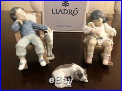 Lladro 3x Figurines Set Boy Girl Nap Time Rocker Chair Sleeping Dog 05846 05448