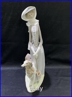 Lladro 4594 Lady with Greyhound Dog & Umbrella Porcelain Figurine 15 1/2