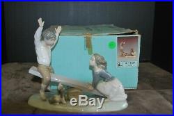 Lladro #4867 Girl & Boy with Dog on Seesaw Porcelain Figurine With Box EUC