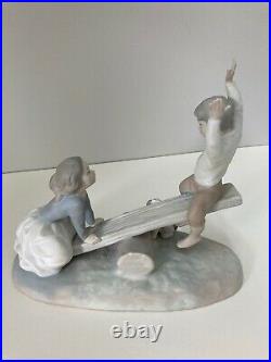 Lladro #4867 Seesaw Boy and Girl with Dog Porcelain Figurine Matte Finish
