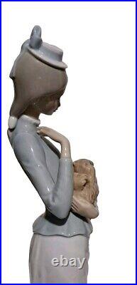 Lladro #4893 A Walk With The Dog Woman With Pekingese & Umbrella 1974 14.5 IN