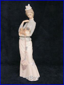 Lladro 4893 Walk the Pekingese Dog Lady with Umbrella Porcelain Figurine 792B