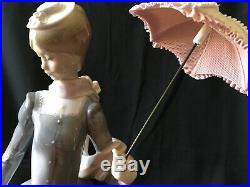 Lladro 4914 Lady With Shawl, Umbrella, Shawl And Dog Retired Piece