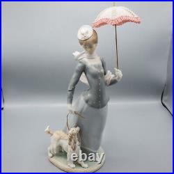 Lladro 4914 Lady with Shawl Woman Dog Parasol Umbrella Figurine FREE USA SHIP