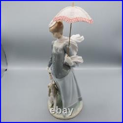 Lladro 4914 Lady with Shawl Woman Dog Parasol Umbrella Figurine FREE USA SHIP