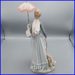 Lladro 4914 Lady with Shawl Woman Dog Parasol Umbrella Figurine FREE USA SHIP