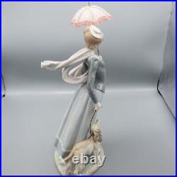 Lladro 4914 Lady with Shawl Woman Dog Parasol Umbrella Figurine FREE USA SHIP