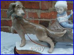 Lladro 5037 Retired Figurine A DOG PULLING A BOY & GIRL IN A SLEDGE 18 long