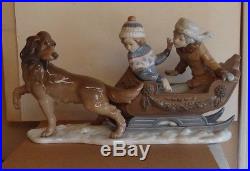 Lladro 5037 Sleigh Ride Dog Pulling Sled With Two Children retired