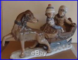 Lladro 5037 Sleigh Ride Dog Pulling Sled With Two Children retired